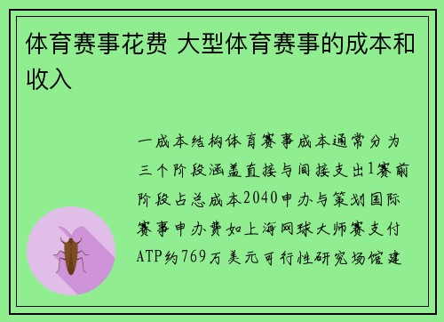 体育赛事花费 大型体育赛事的成本和收入