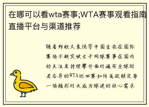 在哪可以看wta赛事;WTA赛事观看指南直播平台与渠道推荐